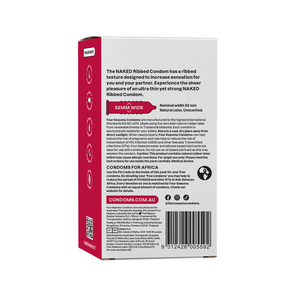 Four Seasons Naked Ribbed Condoms 12pk