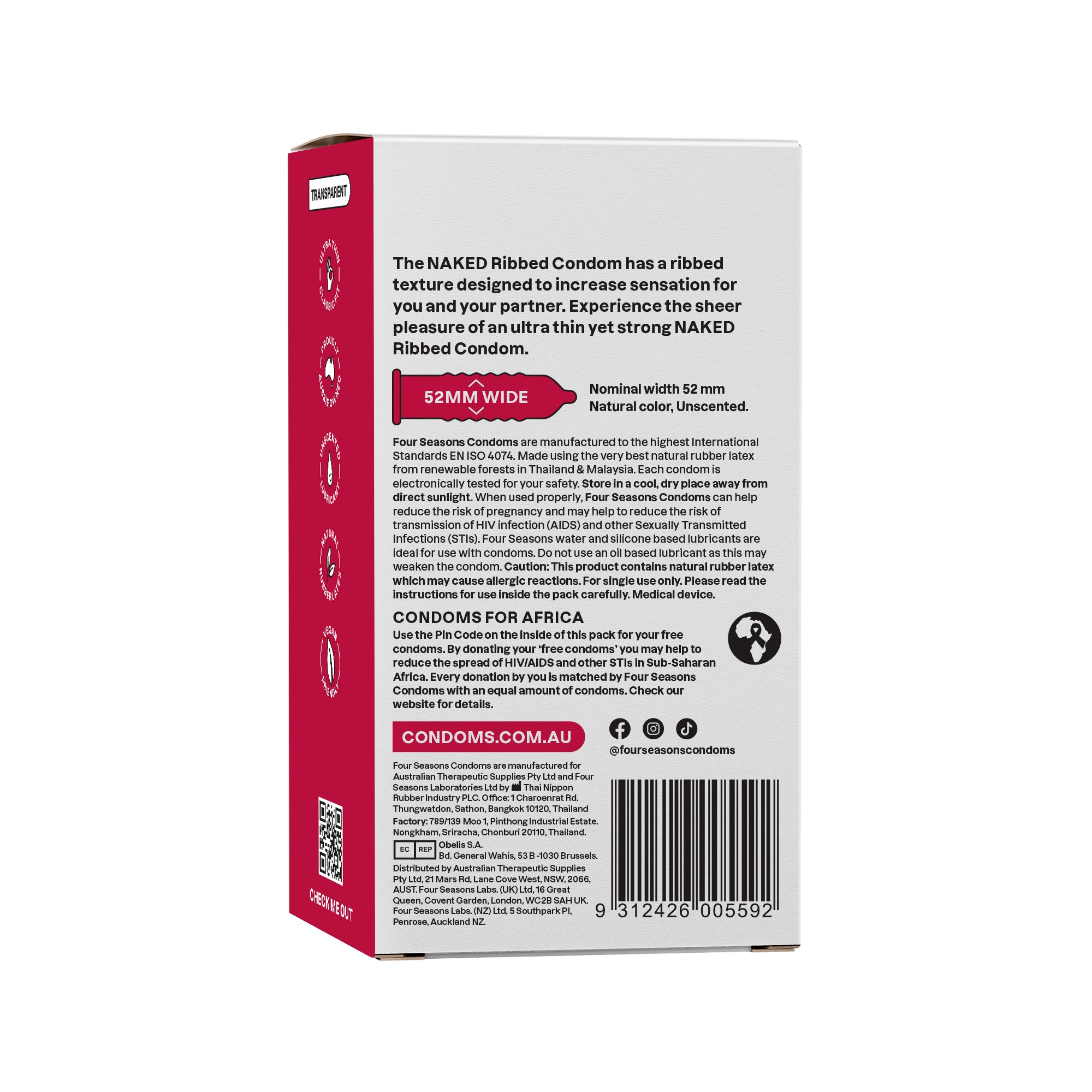 Four Seasons Naked Ribbed Condoms 12pk